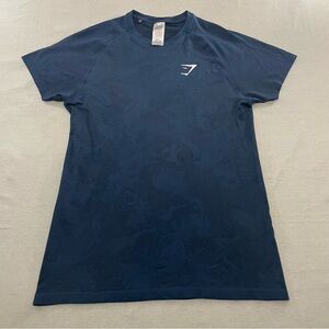 Gymshark Mens Medium Navy Camo Knit Training Short Sleeve T Shirt Performance